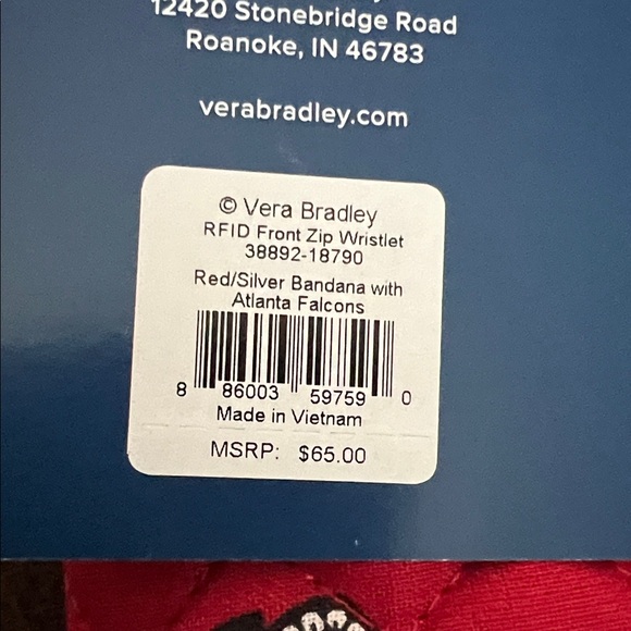 Atlanta Falcon Vera Bradley FRID Front Zip Wristlet Red/Silver Bandana‎ NWT - Picture 7 of 7